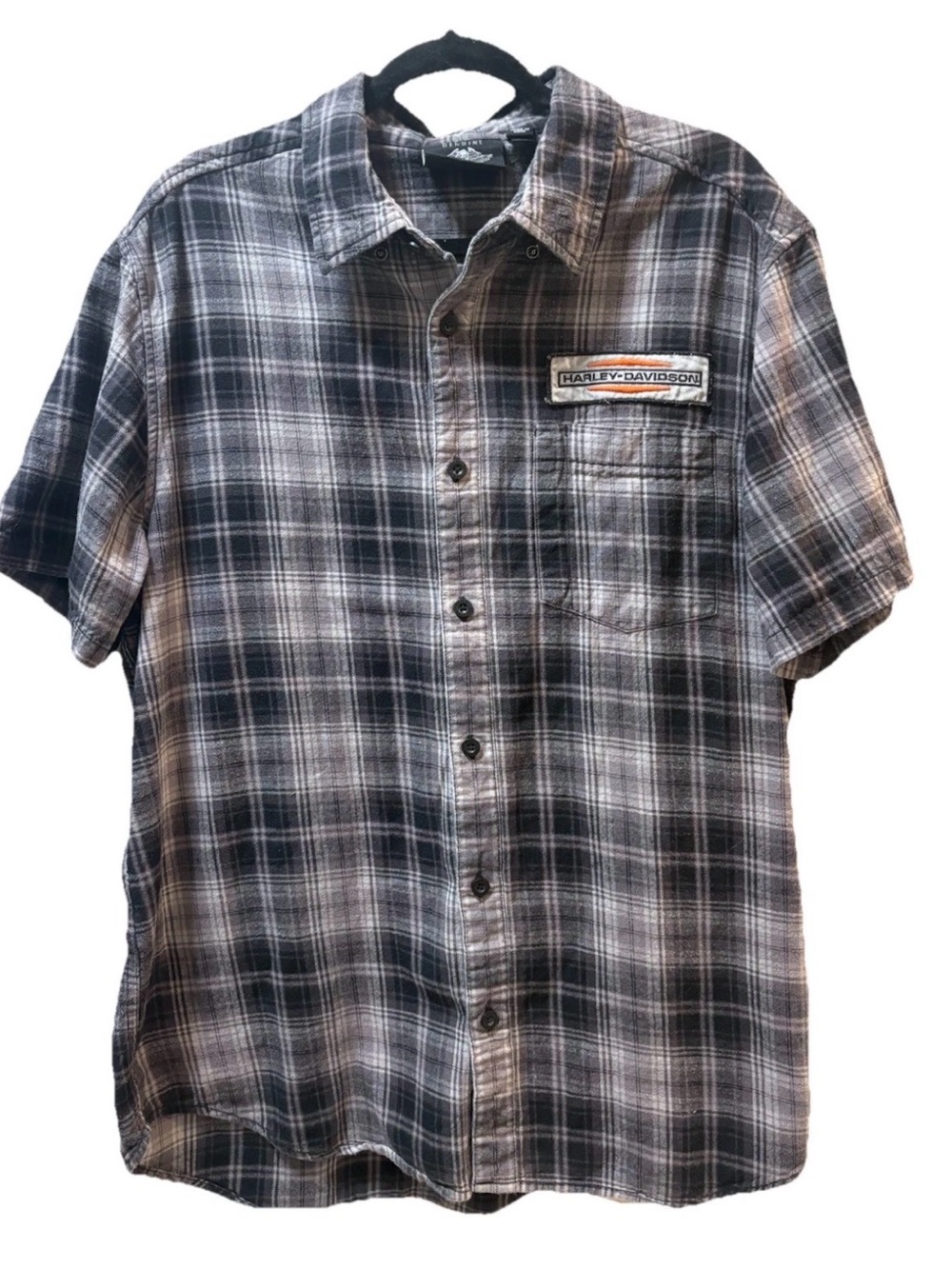 Harley-Davidson Black Gray Plaid Short Sleeve Button-Down Shirt